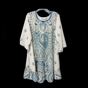 Lapogee Medium blue & white Dress Ruffle Hem 3/4 Sleeve(4)